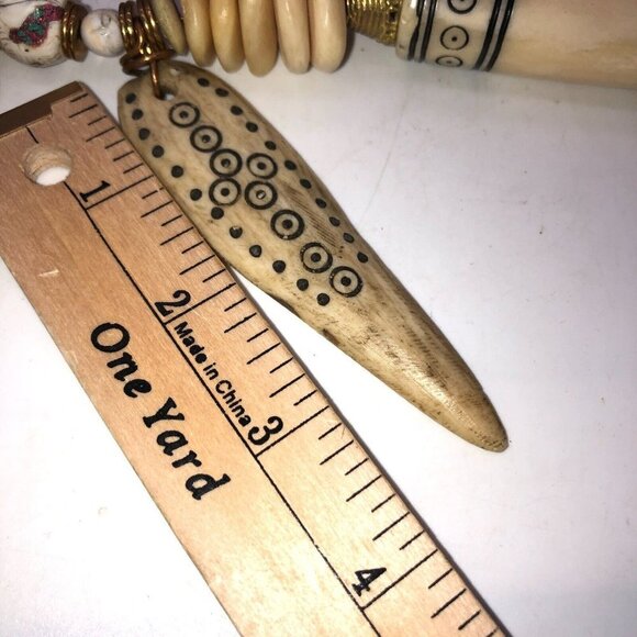 Dramatic Ethiopian Bone Amulets Talismans Bone Wooden Beads Ethnic Necklace - Picture 8 of 8